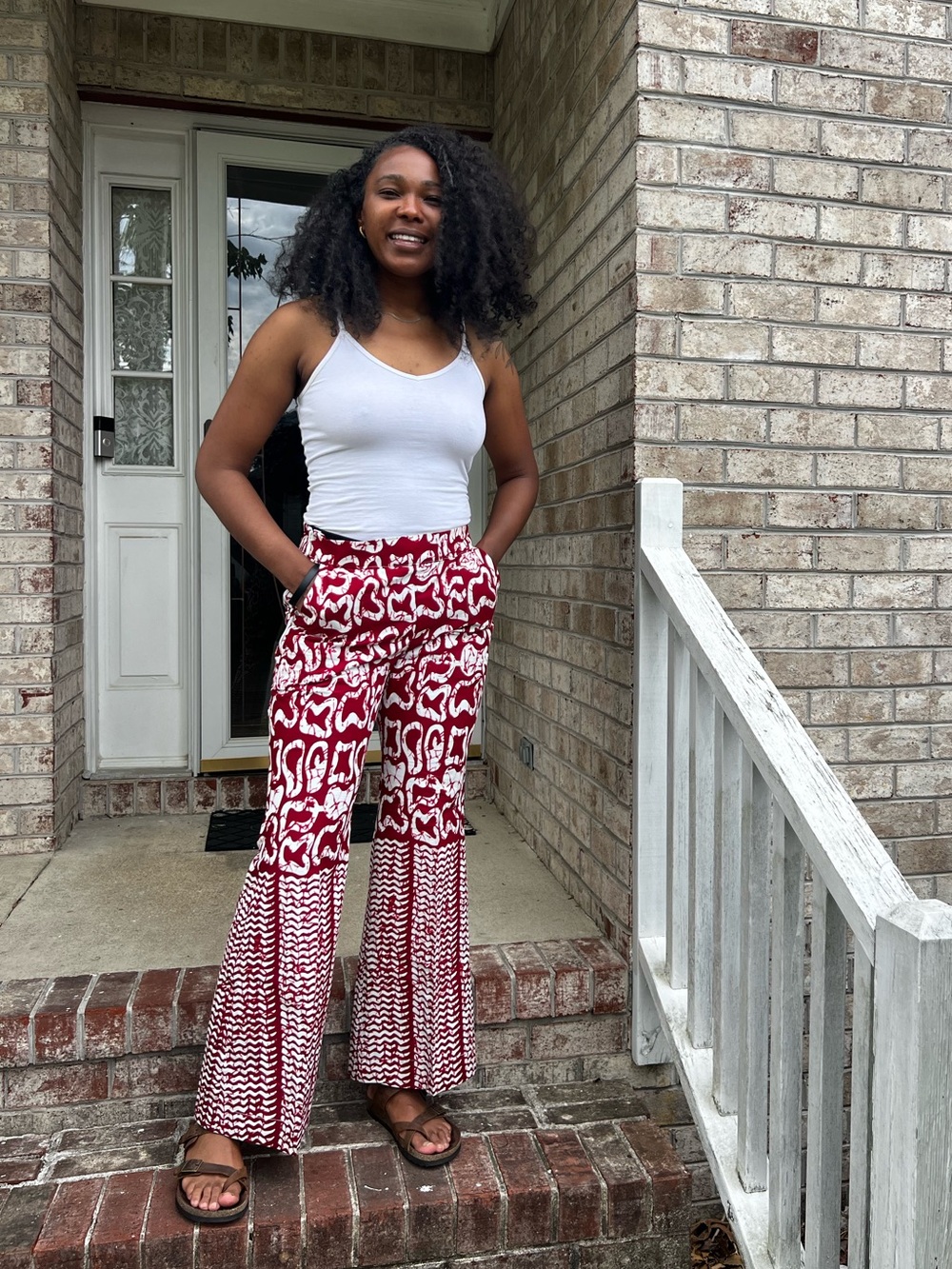 African Print Patterned Maroon Flare Pants for Women